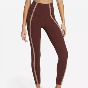 NEW Nike Women's Yoga Luxe Pants High Rise 7/8 length Brown Football Print